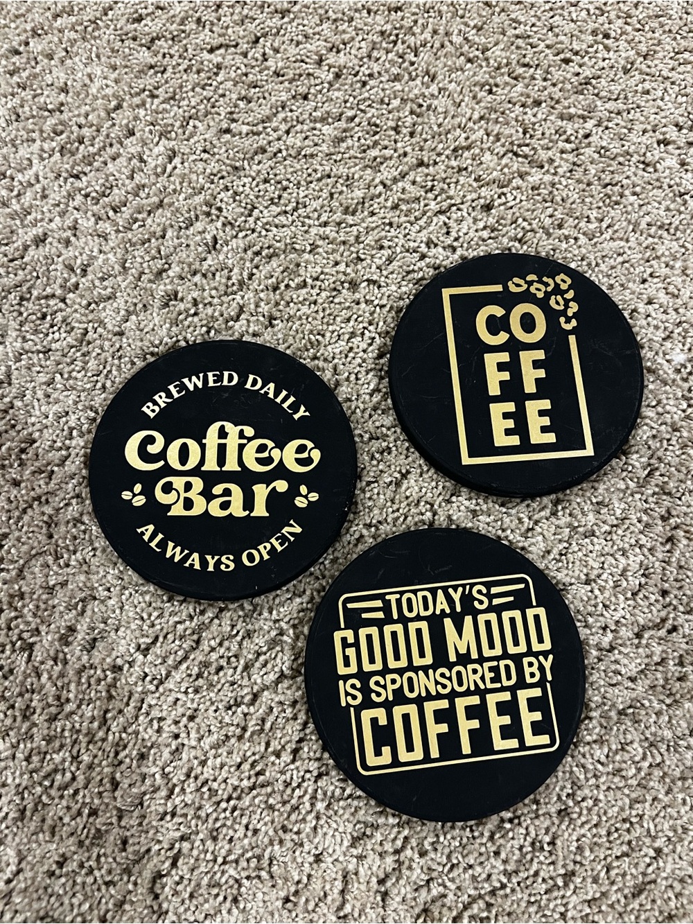 Black and Gold Coffee Bar Decor - Set of 3